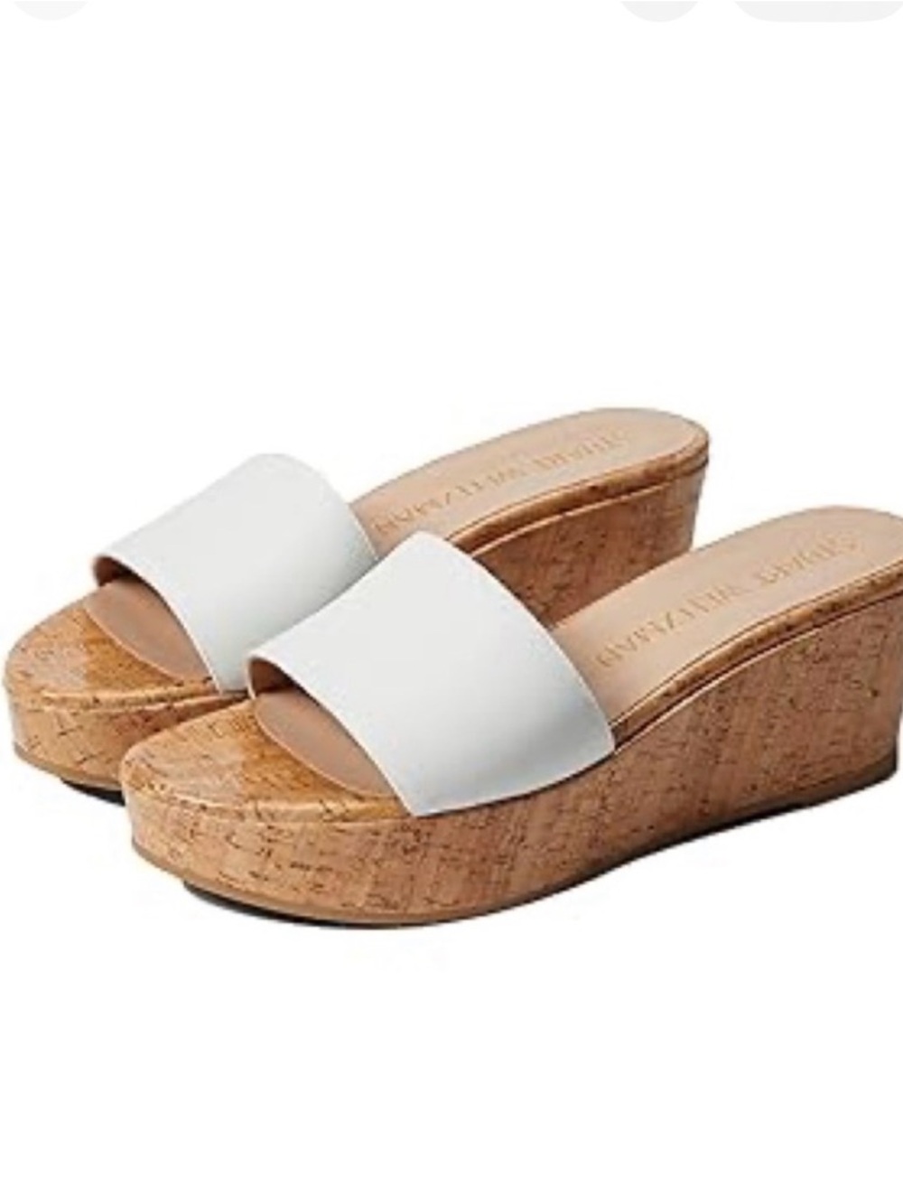 Stuart Weitzman White Cork Wedge Slide Sandals